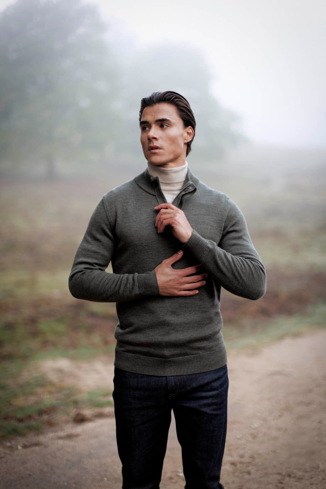 Merino Trui met Polokraag - Groen