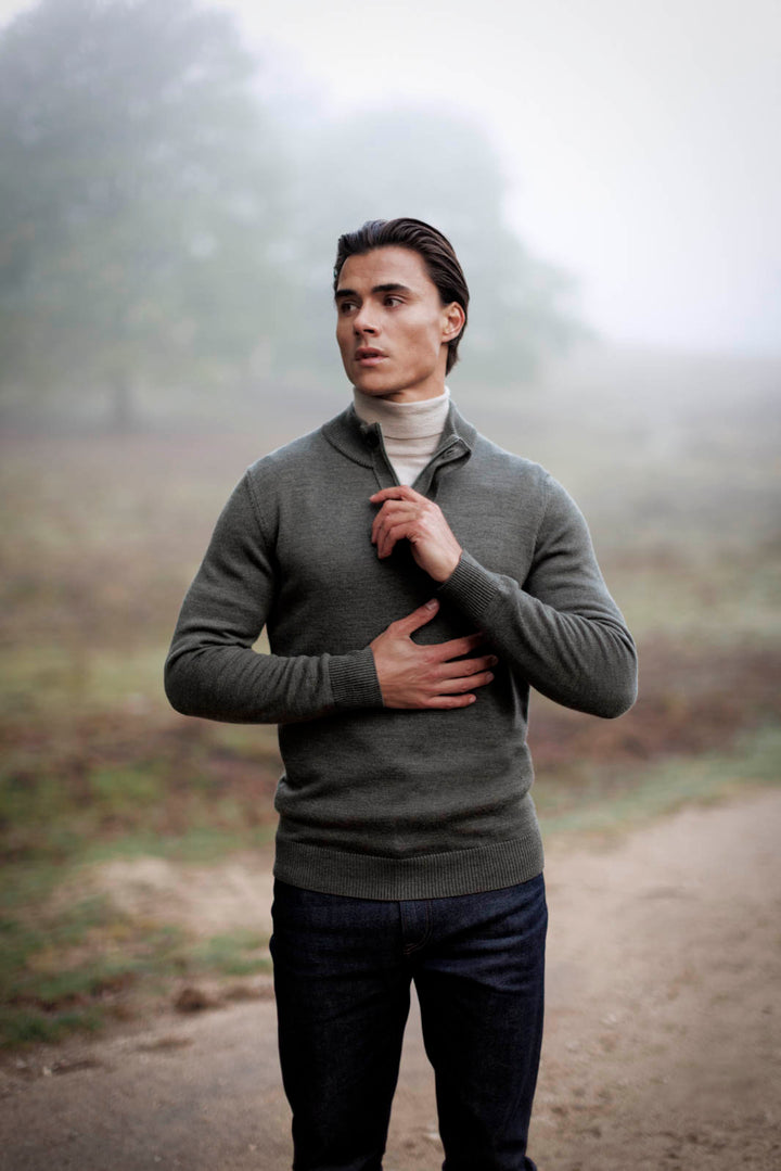 Merino Trui met Polokraag - Groen