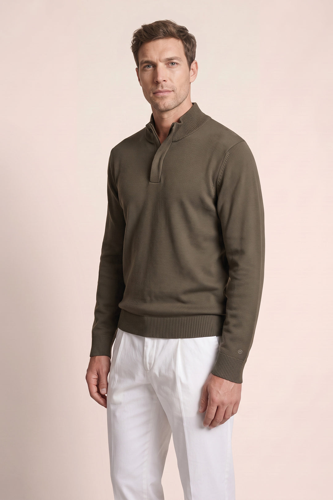 Merino Trui met Polokraag - Groen