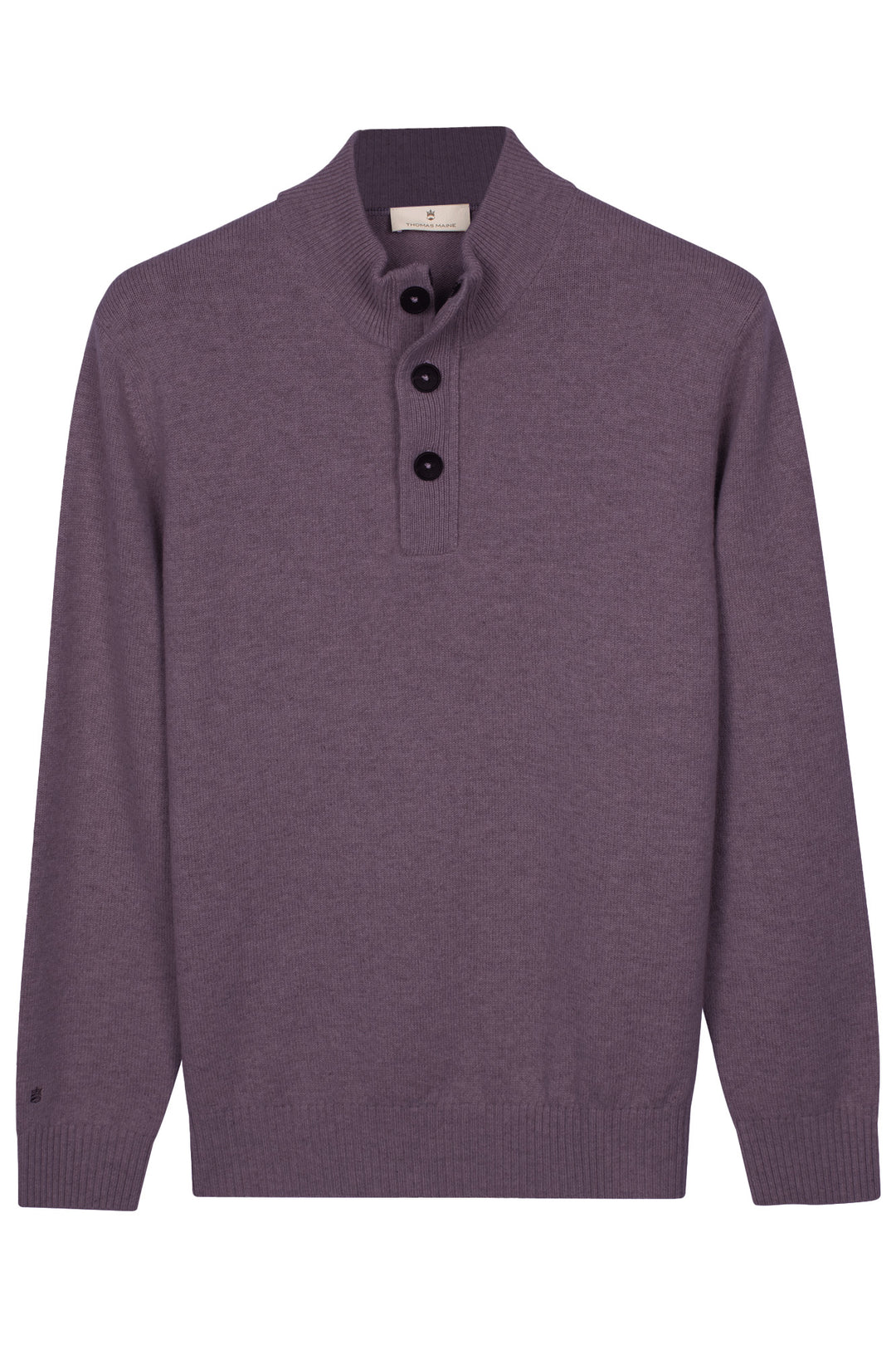 Lamswollen Half-Zip Trui met Knopen - Paars