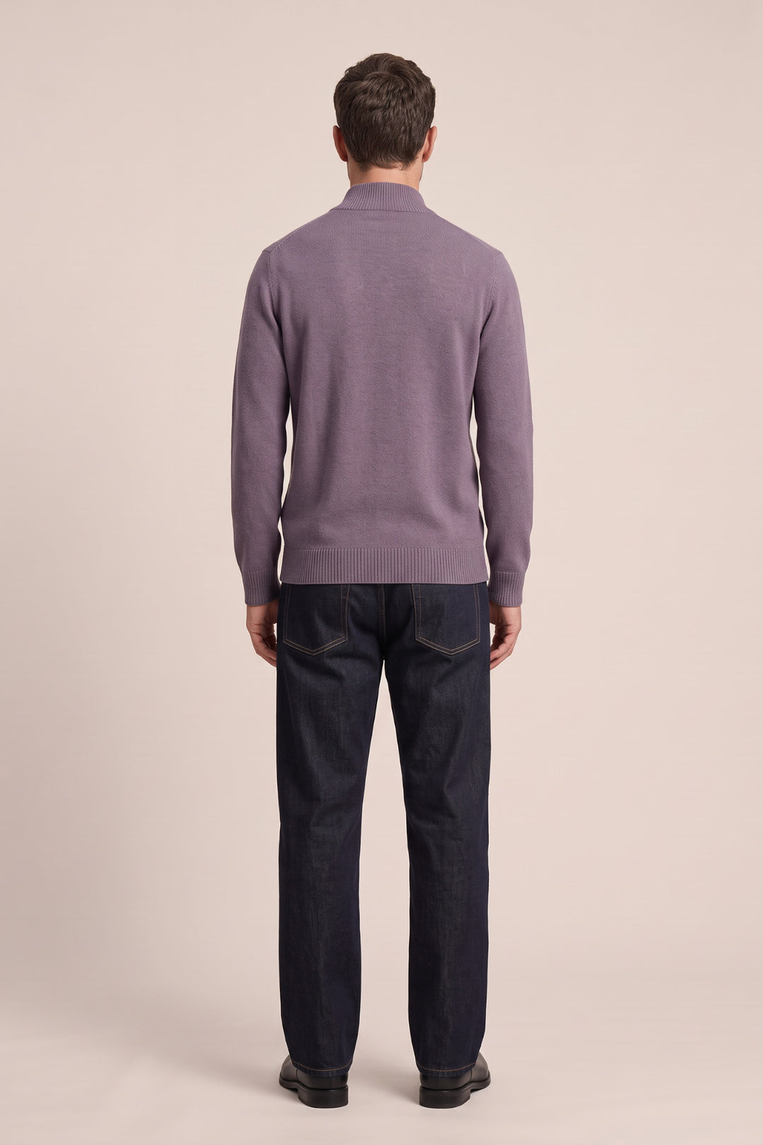 Lamswollen Half-Zip Trui met Knopen - Paars