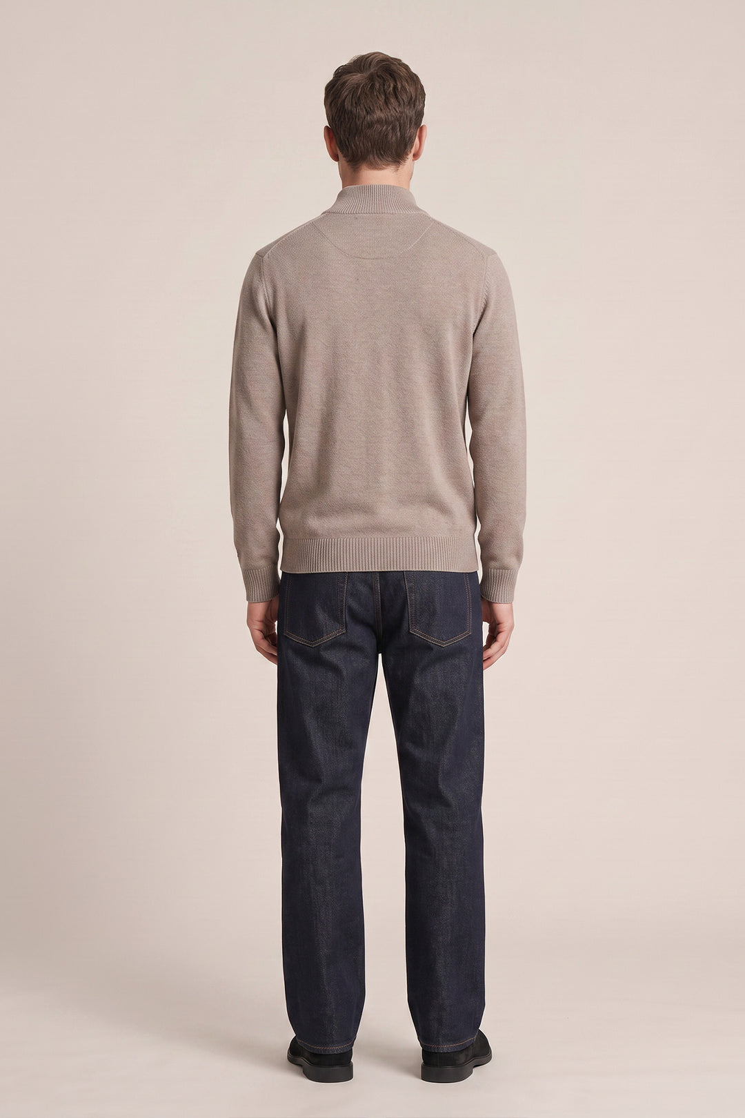 Lambswool Half-Zip Sweater with Buttons - Brown