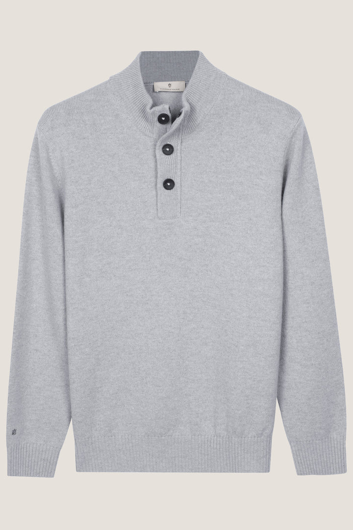Lamswollen Half-Zip Trui met Knopen - Grijs