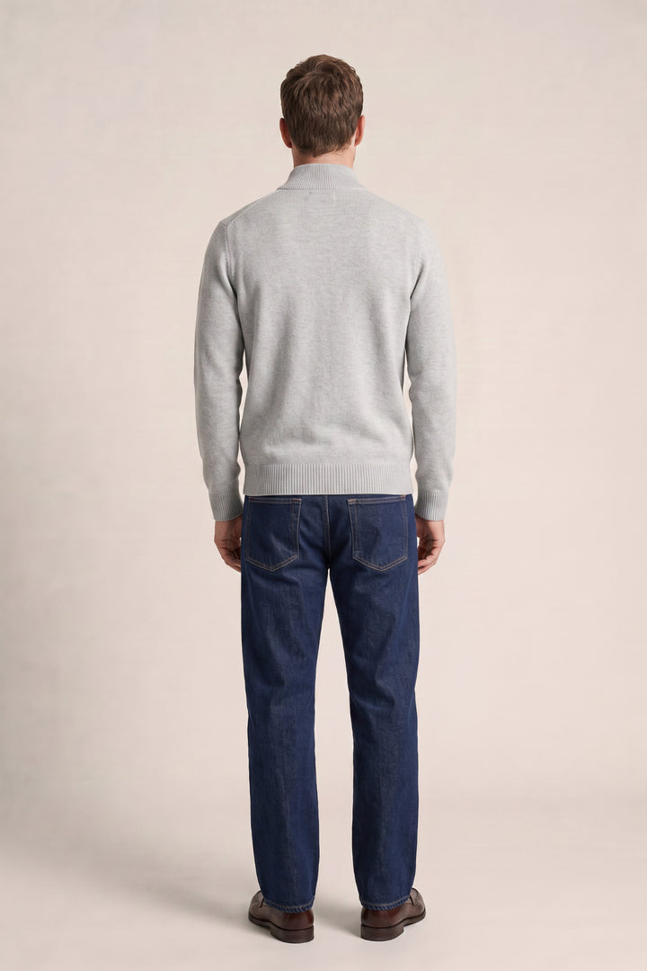 Lamswollen Half-Zip Trui met Knopen - Grijs