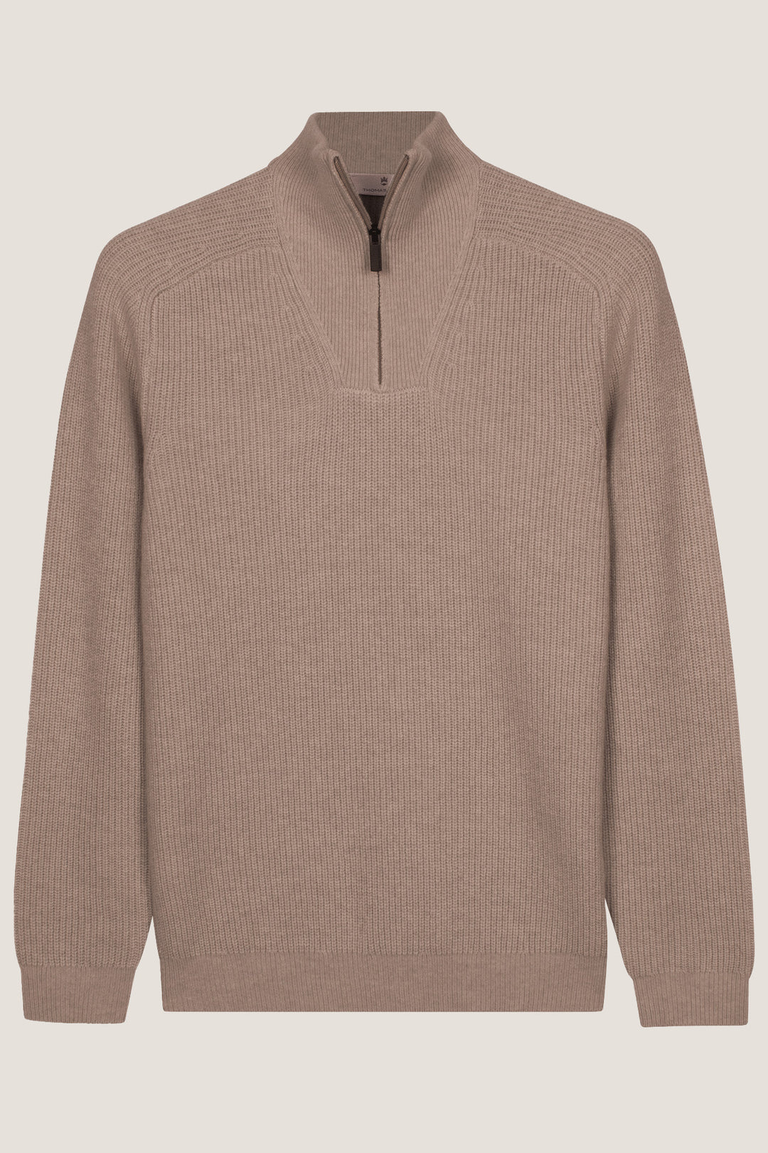 Lamswollen Half Zip Trui - Beige