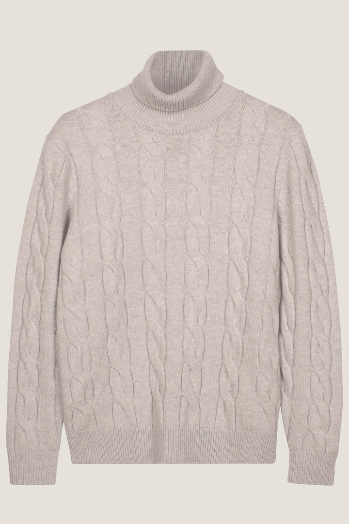 Lambswool Turtleneck with Cable Design - Grey