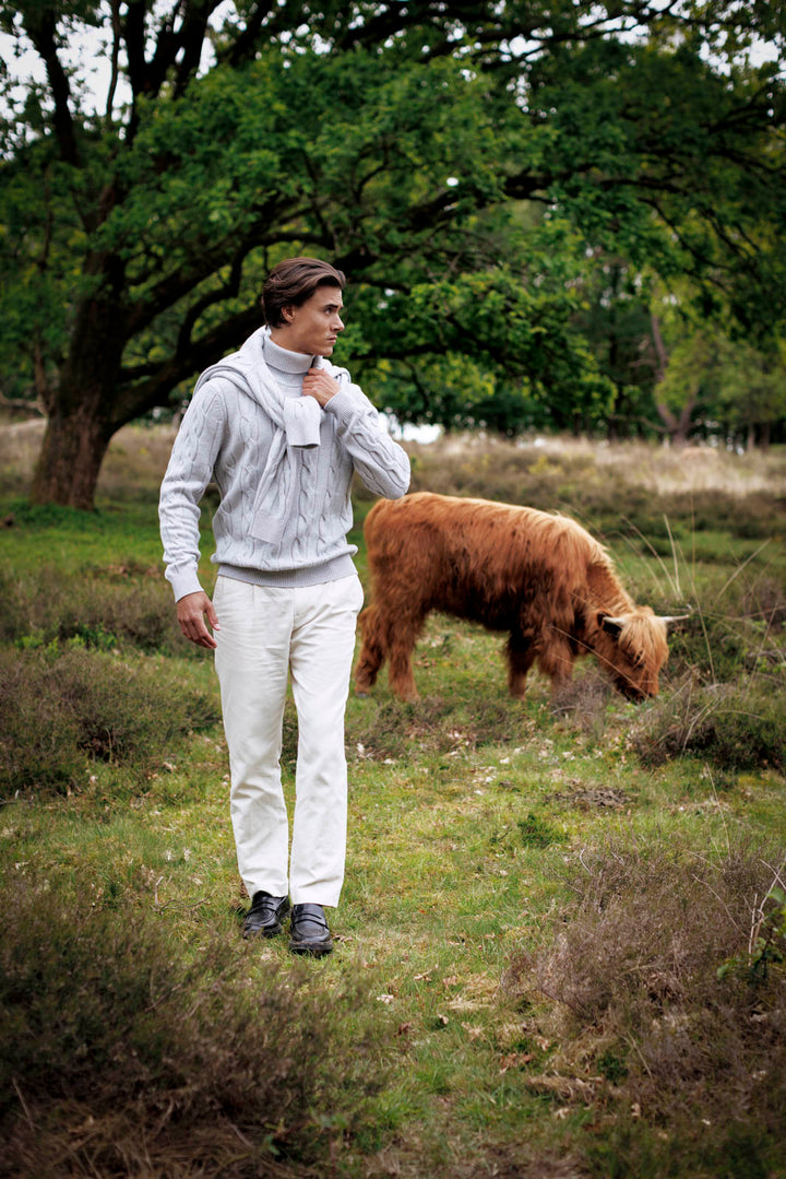 Lambswool Turtleneck with Cable Design - Grey