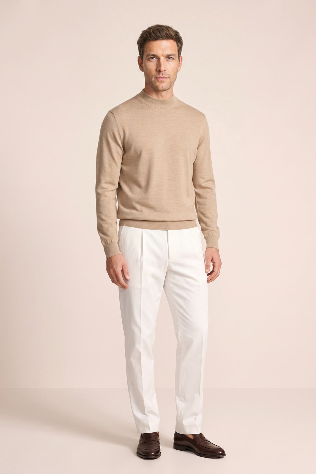 Merino Mock Neck Pullover - Beige