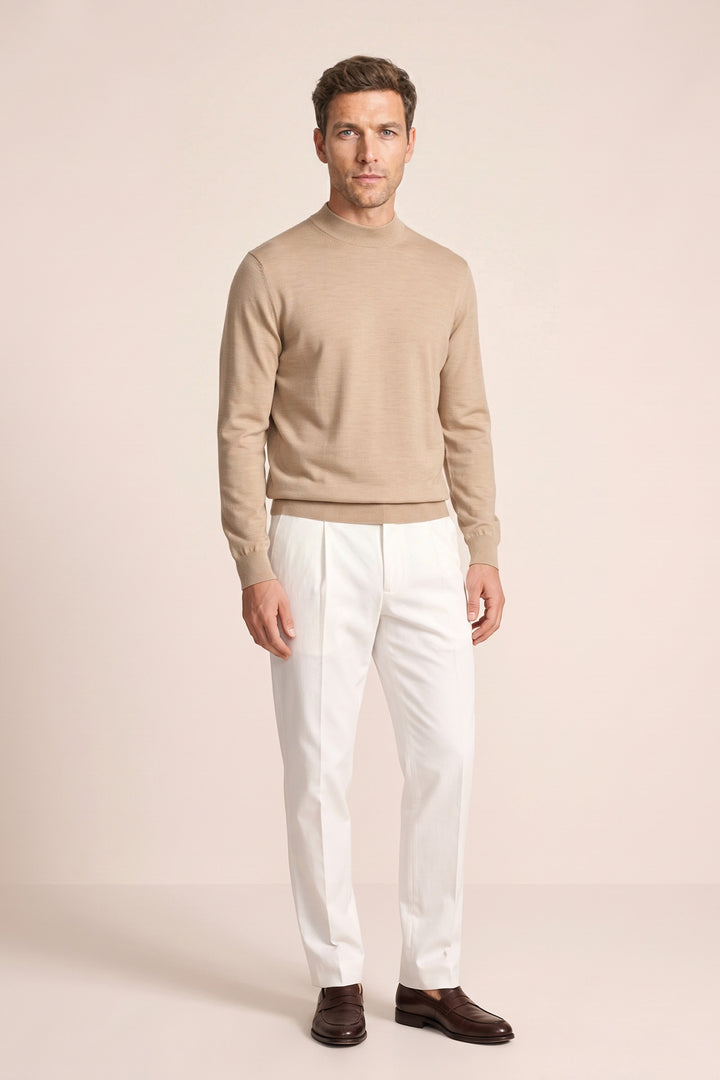 Merino Mock Neck Pullover - Beige