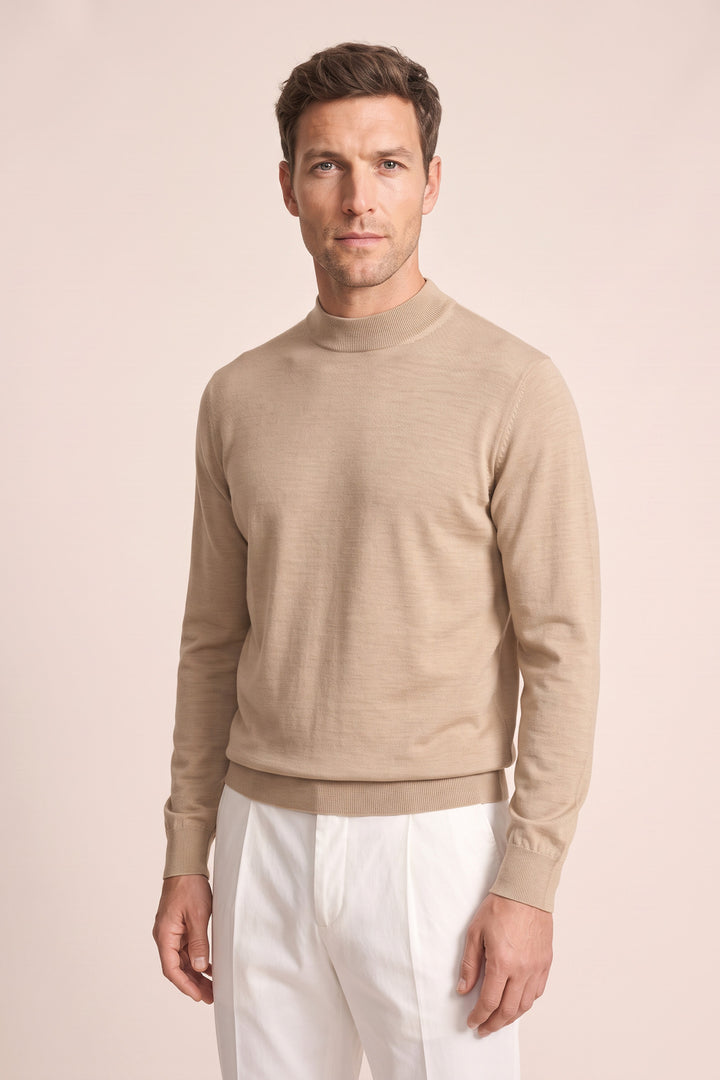 Merino Mock Neck Pullover - Beige