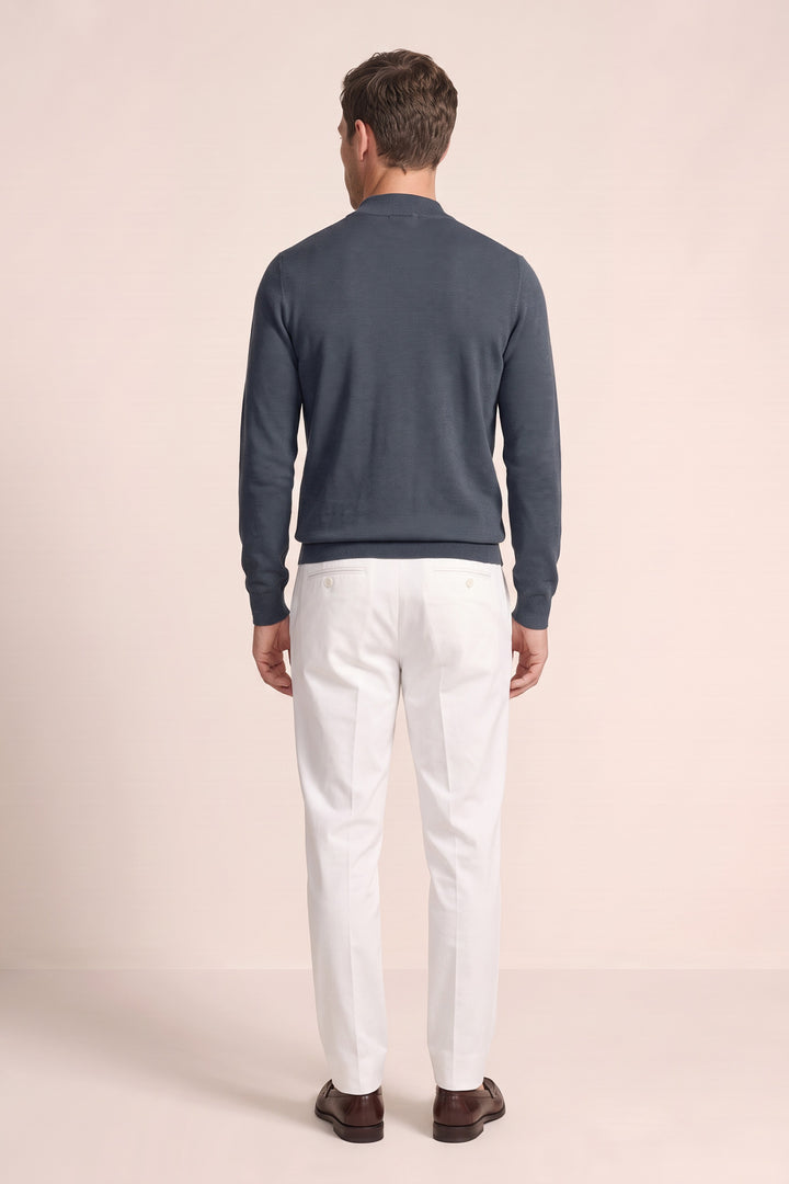 Merino Mock Neck Pullover - Blauw