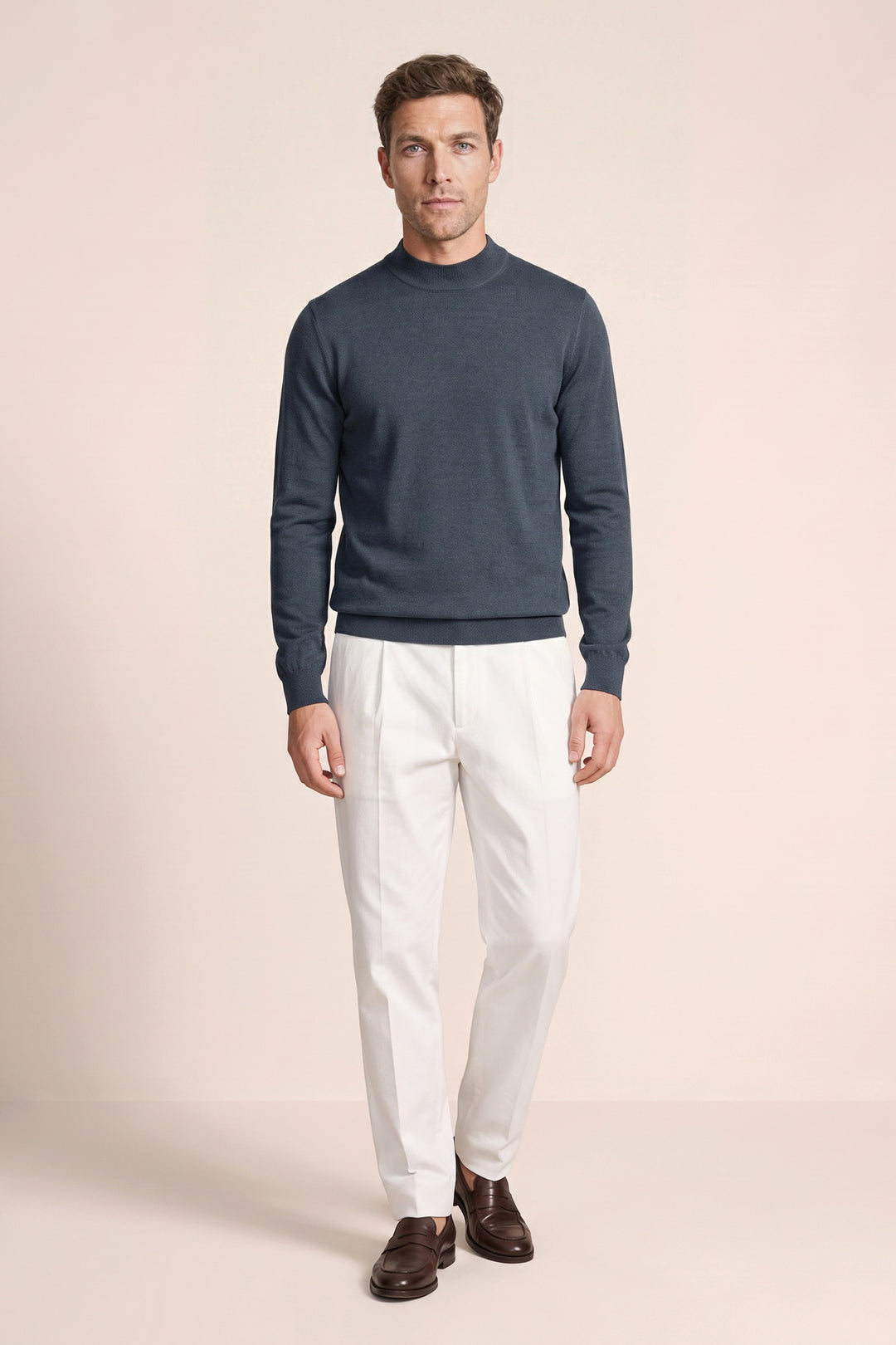 Merino Mock Neck Pullover - Blauw