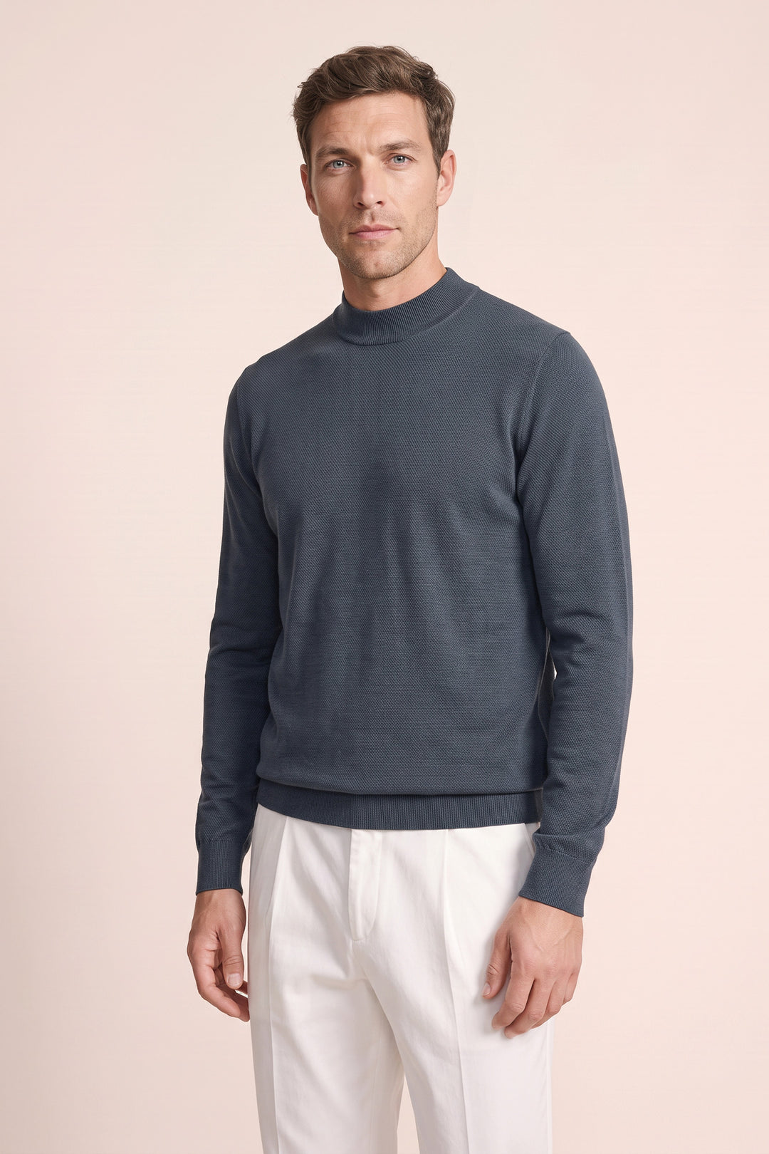 Merino Mock Neck Pullover - Blauw