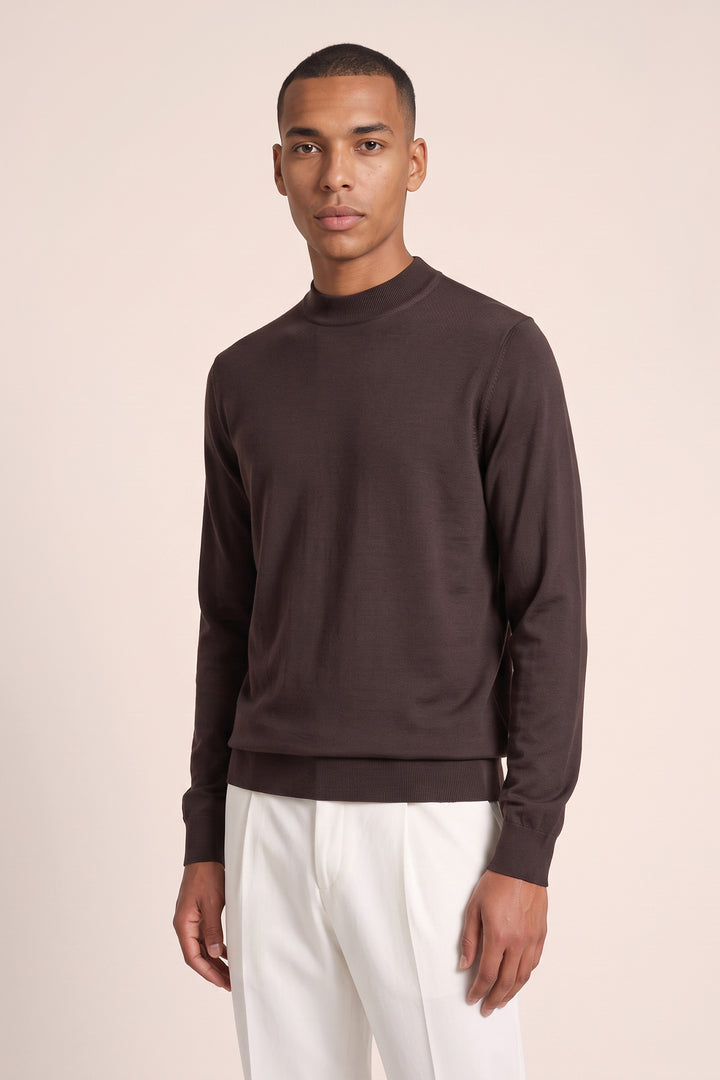 Merino Mock Neck Pullover - Bruin
