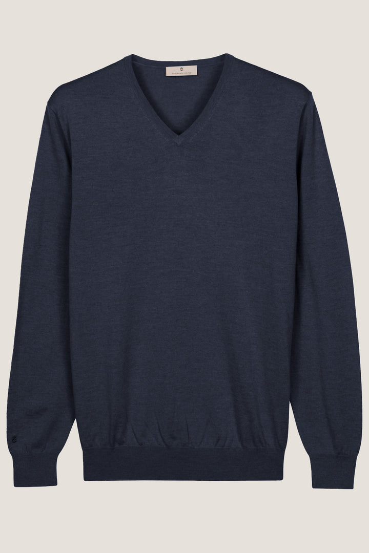 Merino V-neck Pullover - Navy