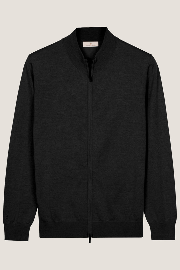Merino Full Zip Cardigan - Black