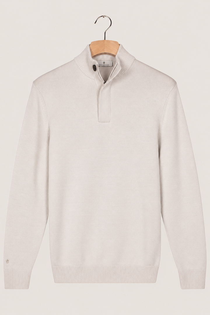 Merino Half button Pullover - Wit