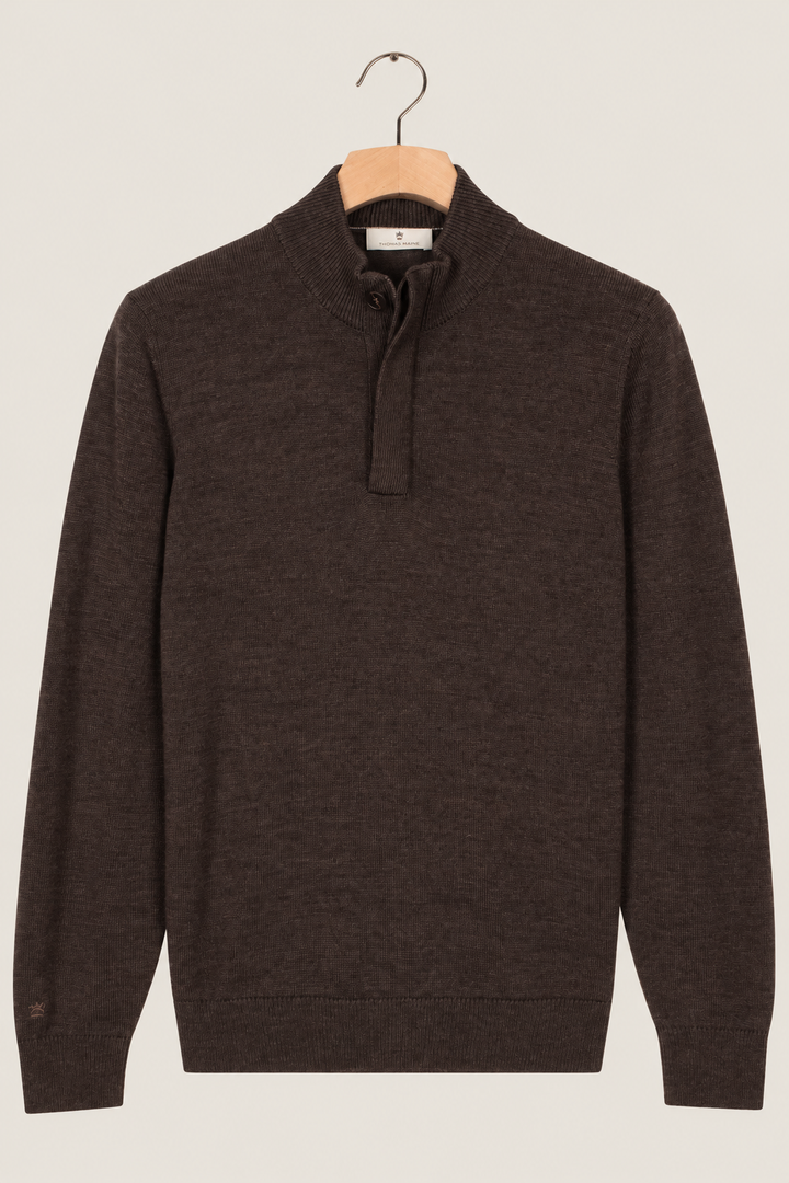 Merino Half button Pullover - Bruin