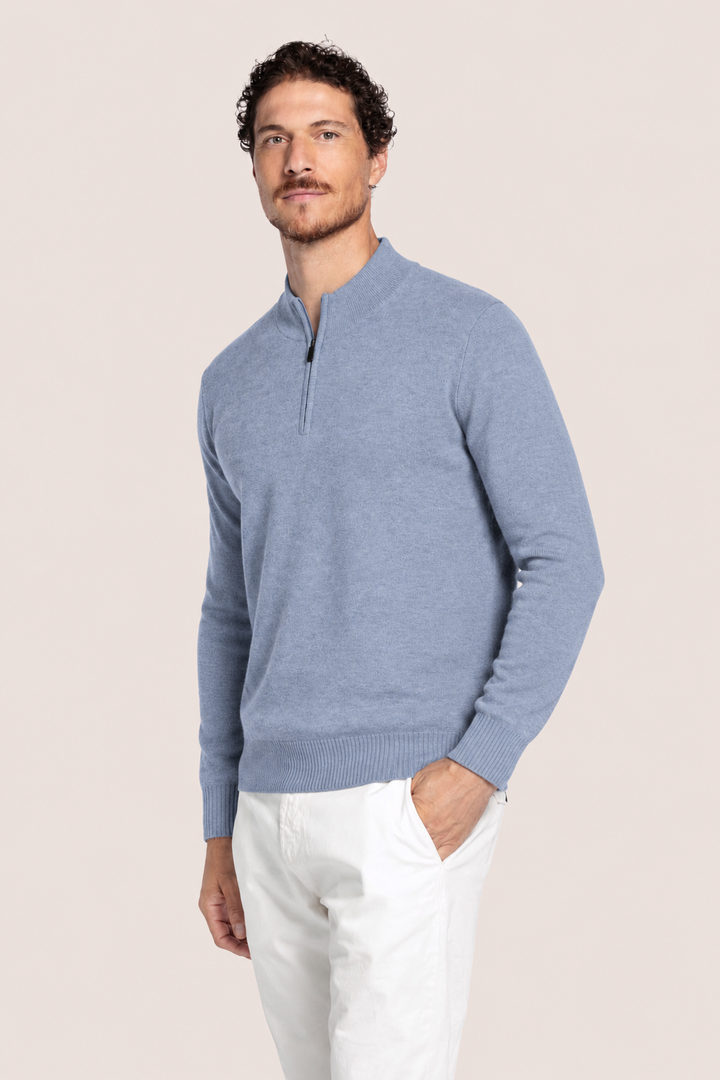 Cashmere Half Zip Pullover - Lichtblauw