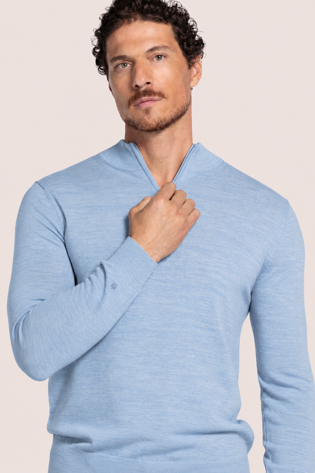 Half-zip Merino Pullover - Lichtblauw
