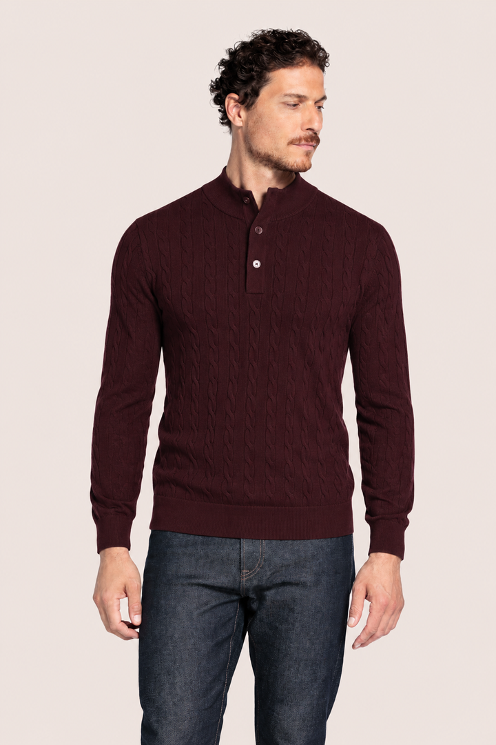 Pullover met Kabelstructuur - Bordeaux