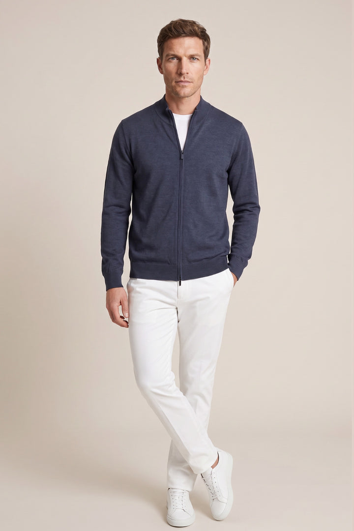 Merino Full Zip Vest - Navy