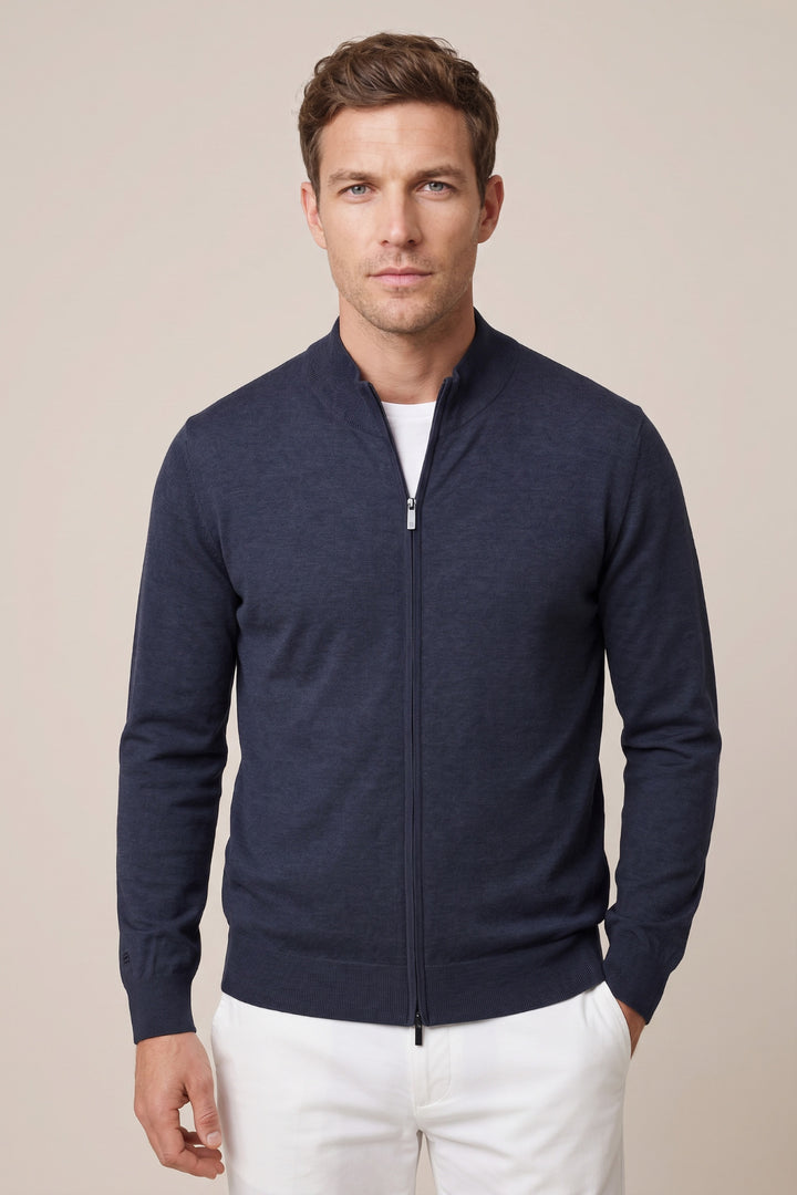 Merino Full Zip Vest - Navy