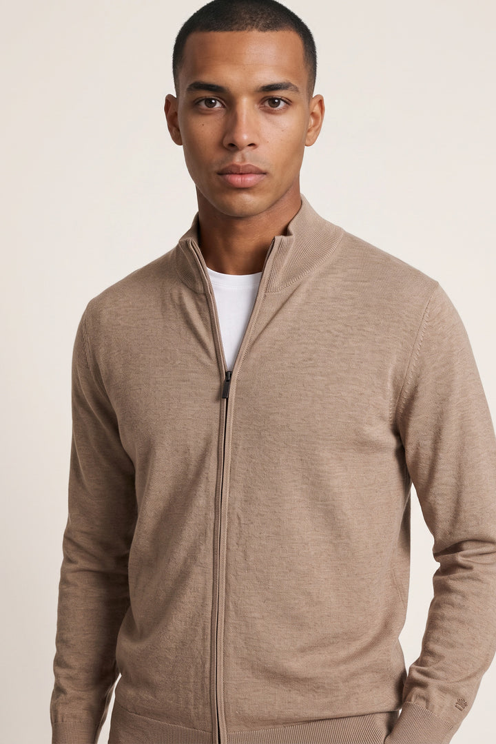 Merino Full Zip Vest - Beige