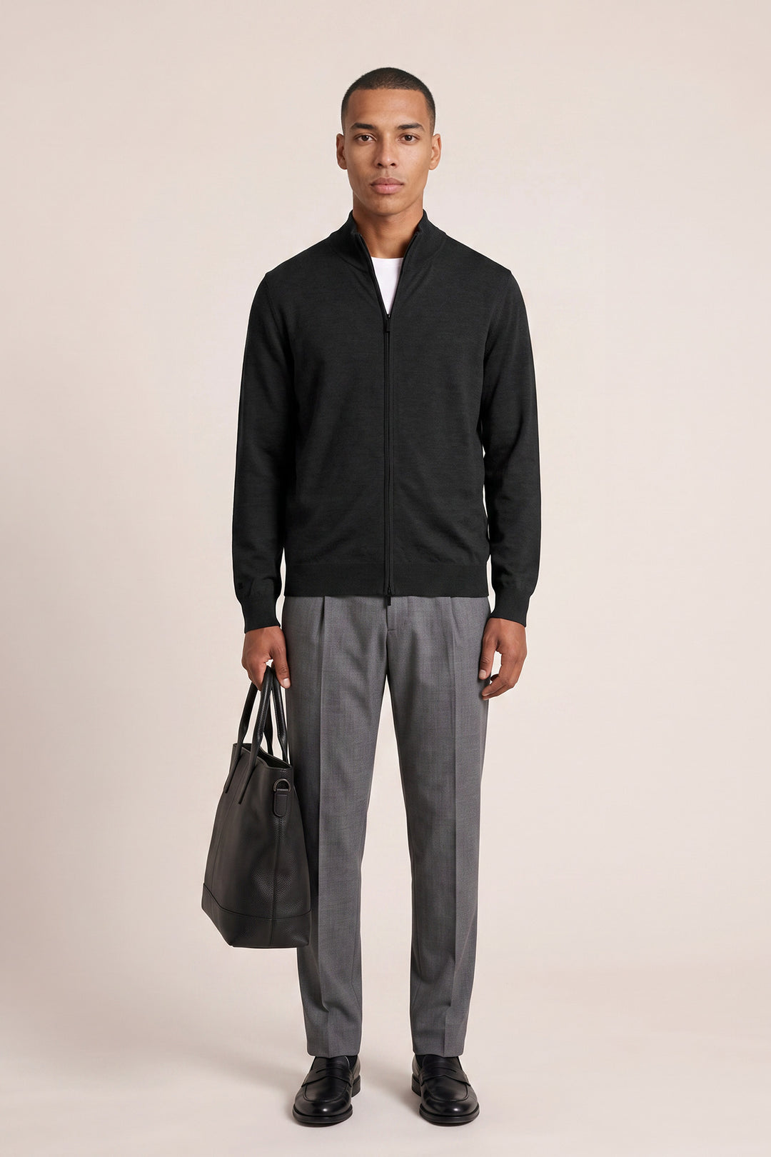 Merino Full Zip Cardigan - Black