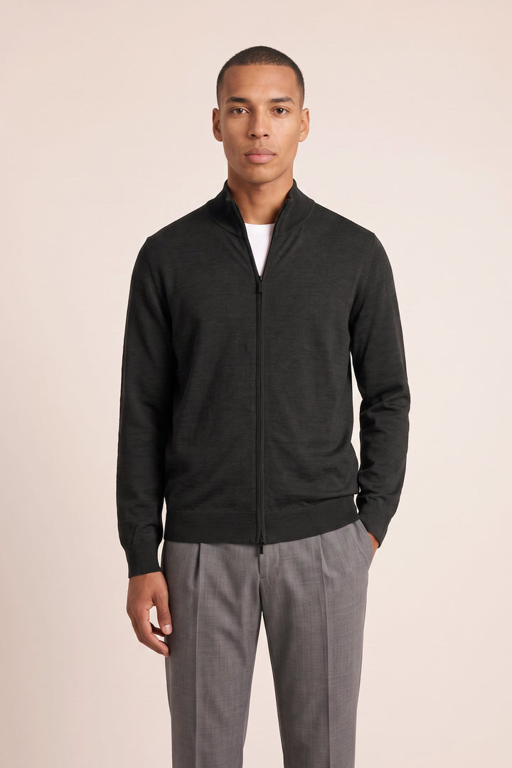 Merino Full Zip Cardigan - Black