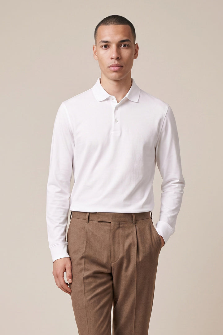 Liquid Cotton Longsleeve Polo - Wit