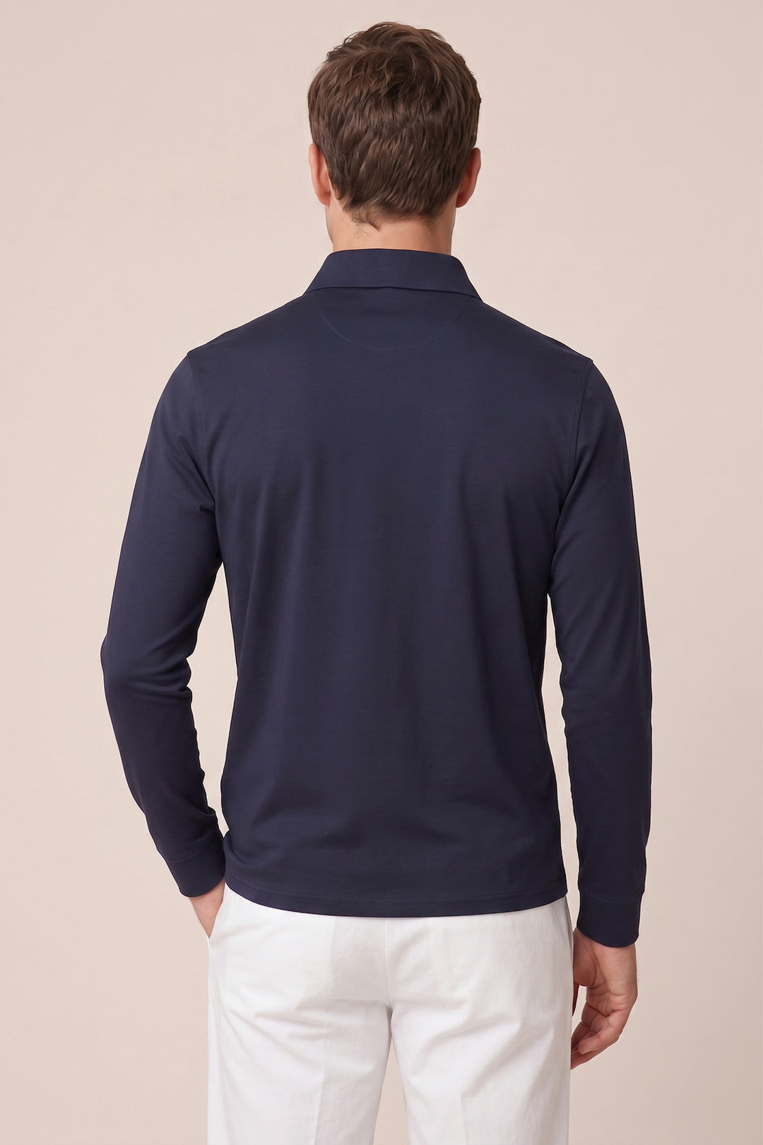 Liquid Cotton Long-sleeve Polo - Navy