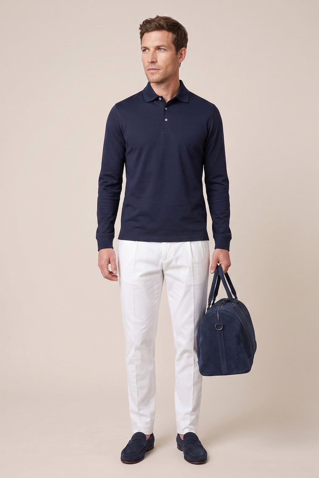 Liquid Cotton Long-sleeve Polo - Navy