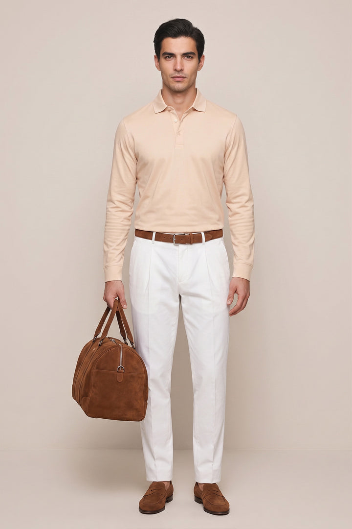 Liquid Cotton Long Sleeve Polo - Beige