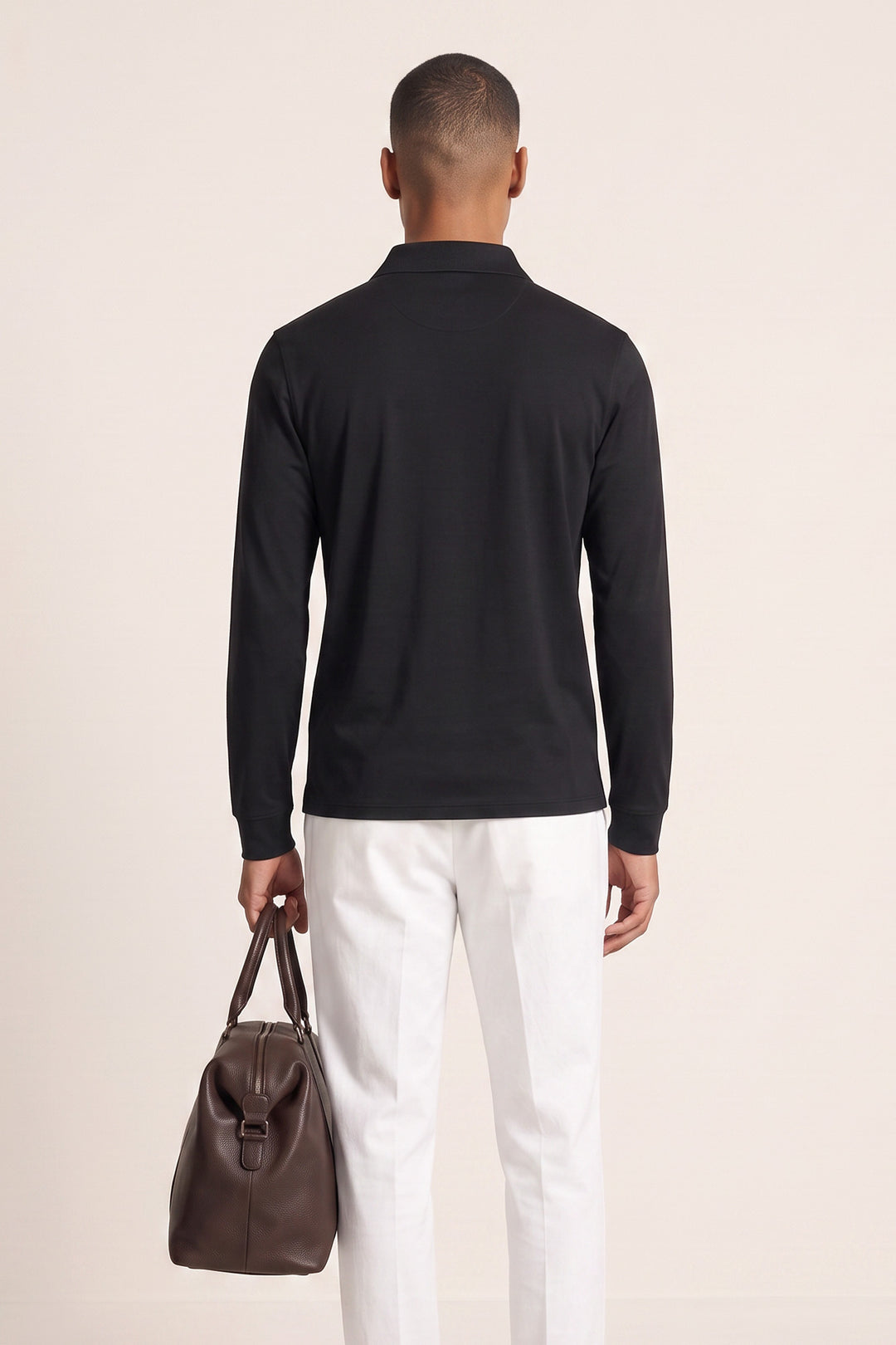 Liquid Cotton Long Sleeve Polo - Black