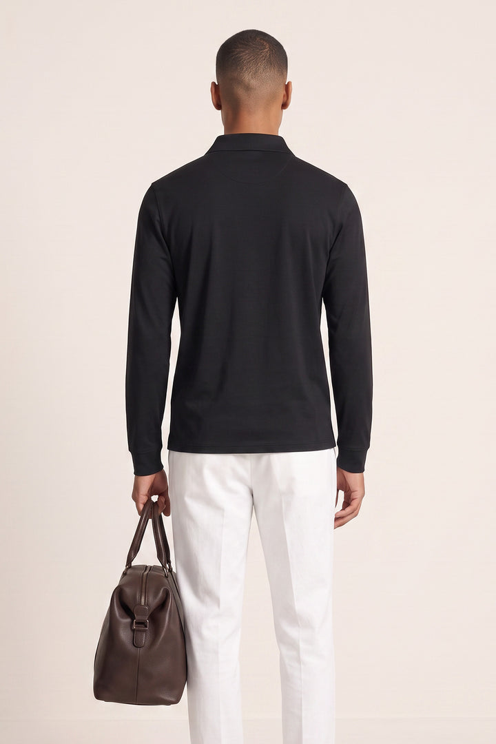 Liquid Cotton Long Sleeve Polo - Black