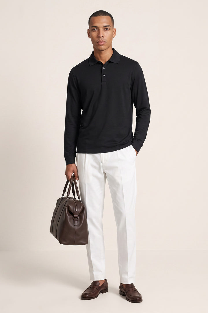 Liquid Cotton Long Sleeve Polo - Black