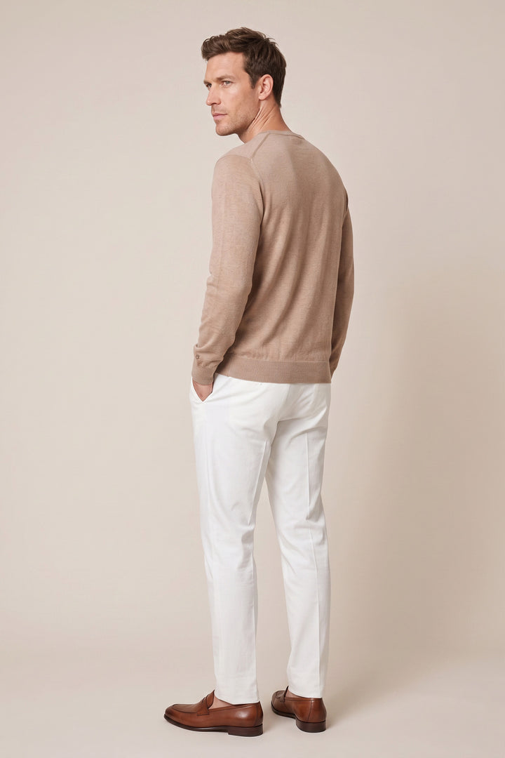 Merino V-neck Pullover - Beige