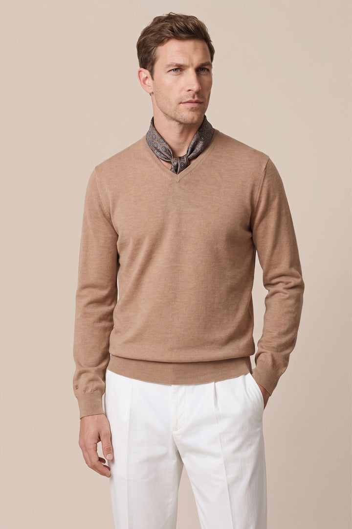 Merino V-neck Pullover - Beige