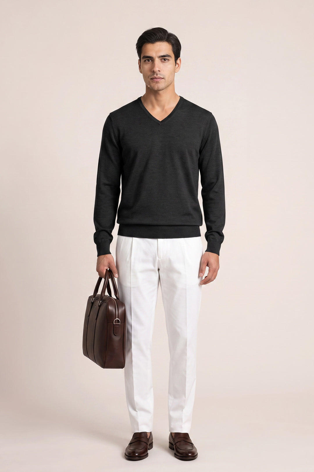 Merino V-neck Pullover - Zwart