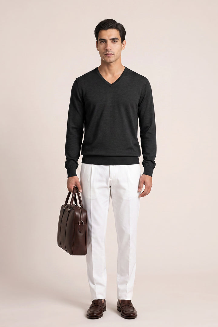Merino V-neck Pullover - Zwart