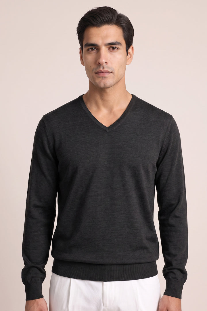 Merino V-neck Pullover - Zwart