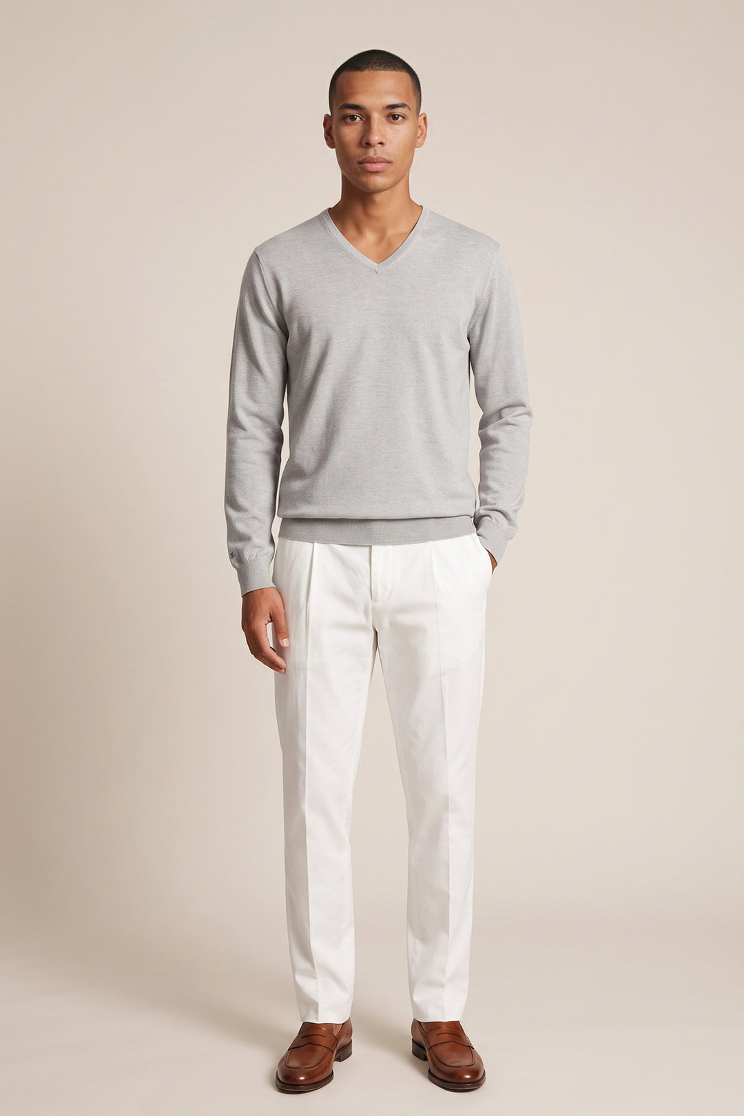 Merino V-neck Pullover - Grijs