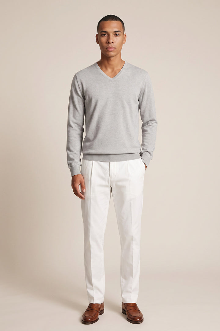 Merino V-neck Pullover - Grijs
