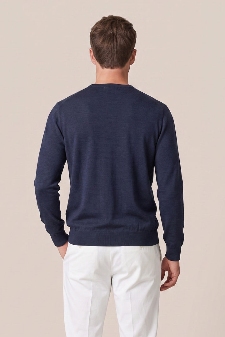 Merino Crew Neck Pullover - Navy