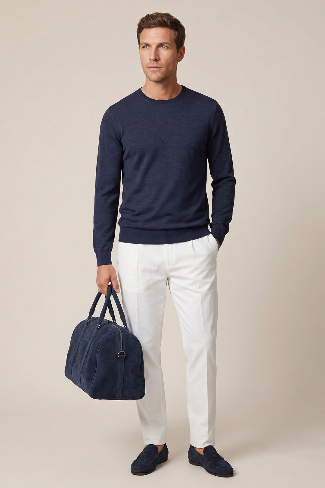 Merino Crew Neck Pullover - Navy