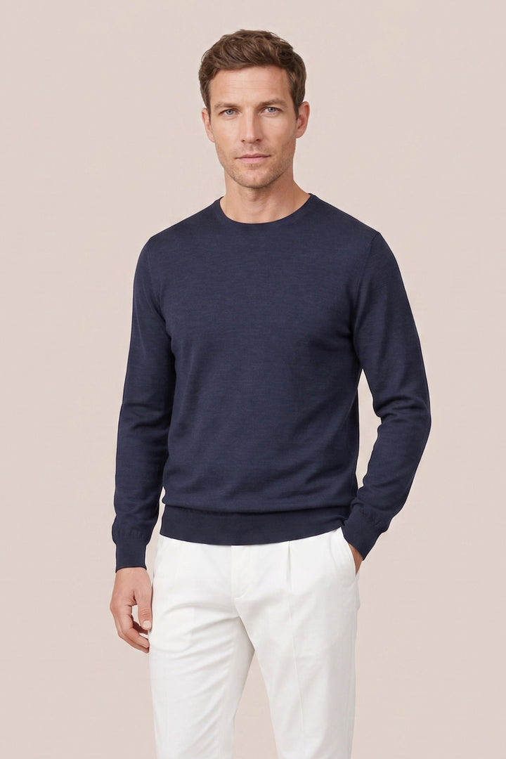 Merino Crew Neck Pullover - Navy
