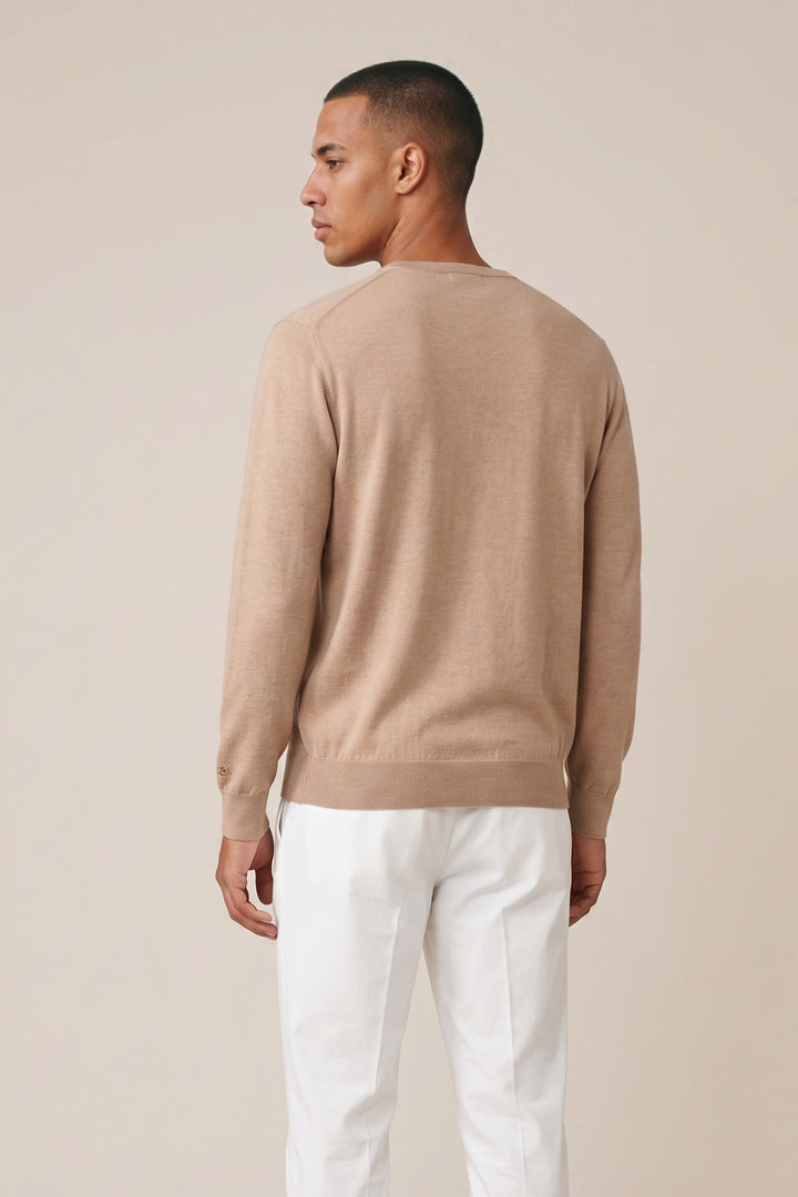 Merino Crew Neck Pullover - Beige