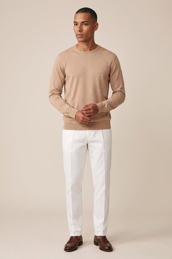 Merino Crew Neck Pullover - Beige