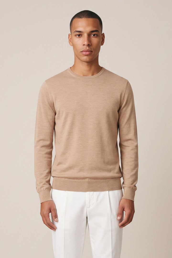 Merino Crew Neck Pullover - Beige